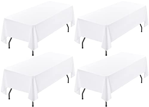 Showgeous 4 Stück Tischdecke Weiße Tischdecken 153×260cm Rechteckige Tischdecke aus Polyestergewebe Waschbare Tischdecke Tischtuch für Restaurant Restaurant Buffetpartys und Camping