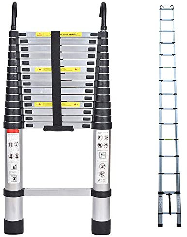 5M Telescopic Ladder with Roof Hook Kit Aluminium Portable Multi-Purpose Folding Portable Heavy Duty Multi-Purpose Aluminium Telescopic Ladder Extendable (16.5FT)