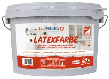 Farbklecks24 Latexfarbe 2,5L (versch. Größen) weiß, seidenmatte Latexfarbe, Badfarbe, Küchenfarbe