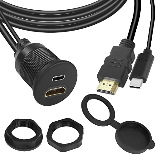 QIANRENON 2-i-1 USB-C HDMI-gängfust adaptör, 4K@60Hz, för bilinstrumentbräda/skrivbord, 1 m/3,3 ft