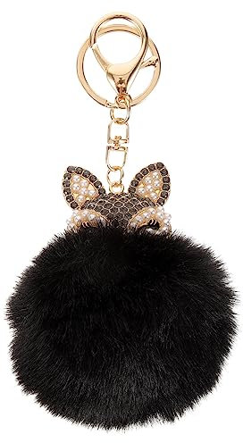 VALICLUD Schlüsselanhänger Schwarz Aus Zinklegierung Mit Flauschigem Ball Und Strass-perlen-inlay Schlüsselanhänger Für Tasche Rucksack Auto Und Mehr