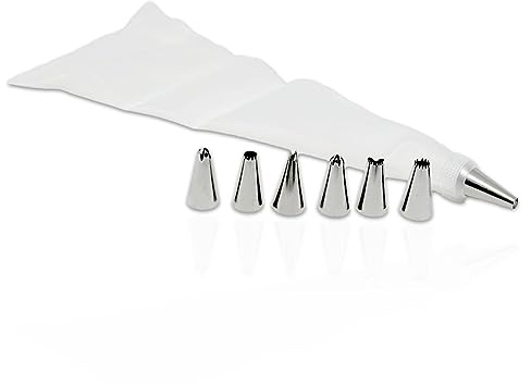 mixed24 Wiederverwendbares Sahne Spritzbeutel Set inkl. 7X Aufsätze Tülle zum Dekorieren Verzieren von Kuchen und Torten