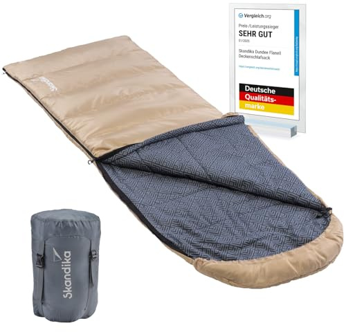 Skandika Deckenschlafsack Dundee Flanell | Baumwolle, Luxus-Qualität, koppelbar, Doppelschlafsack, 3 Jahreszeiten, bis -20°C, 220 x 80 cm/ 220 x 160 cm | Outdoor Camping Schlafsack