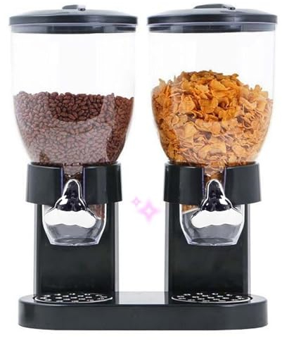 Doppelter Müsli-Spender, Bonbonspender mit doppelter Kontrolle, Spender für Getreide, Cornflakes, BPA-frei, Cornflakes Dispenser für Trockenfrüchte