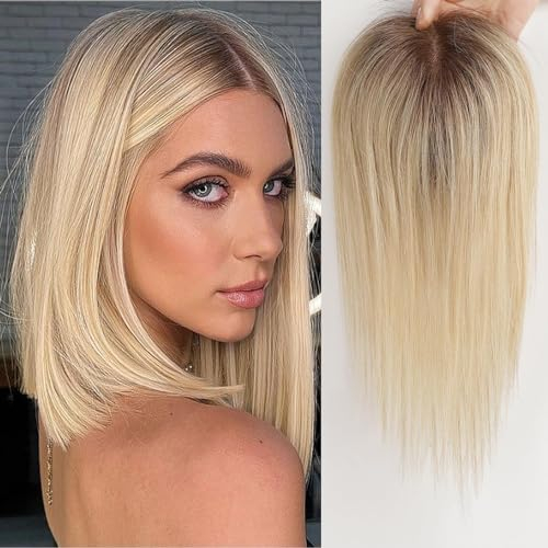 EMMOR Toupets per donne in capelli naturali, fatti al 100% a mano con base in pizzo svizzero, misura 3,5 pollici x 4 pollici, lunghezza di 12 pollici.