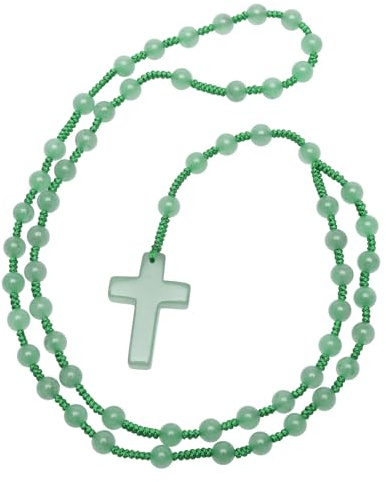 Nupuyai Kreuz Anhänger mit Rosenkranz Kette Edelstein Gebetskette für Damen | Edelstein Gebetskette Katholische Kreuz Halskette, Meditation Heilstein, Reiki Schmuck & Amulett für Damen Herren