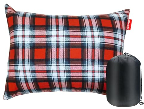 RISEPRO Cuscino da campeggio per esterni, leggero, comprimibile, in flanella, da viaggio, lavabile, rimovibile, per campeggio e viaggi con zaino in spalla, rosso