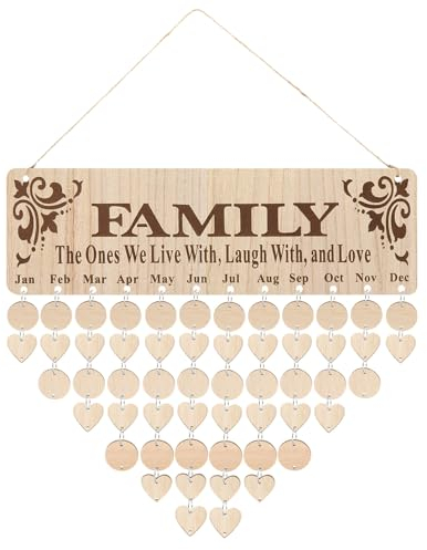 PATIKIL Familien Geburtstagskalender, Holz Wandkalender zur Erinnerung an Familiengeburtstage mit Anhängern, Geschenke für Mama Oma Weihnachtsstil 10, Braun