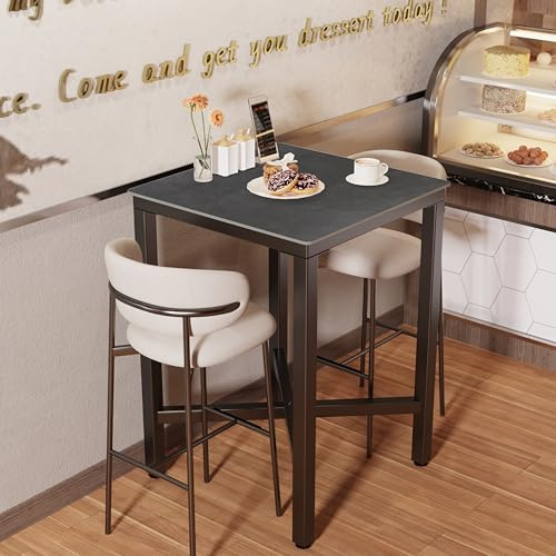 FATIVO Tavolo Bar Alto da Cucina: Marmo 70x70x105cm, Quadrato, Snack, Bancone, Penisola, Esterno, per Casa