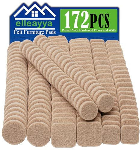Sticky Felt Pads for Chair Legs – Chair Pads Floor Protectors (172pcs: Round & Square, 19mm & 25mm Sizes, 5mm Thick, Beige) – Self-Adhesive Felt Pads, Furniture Pads, Floor Protectors
