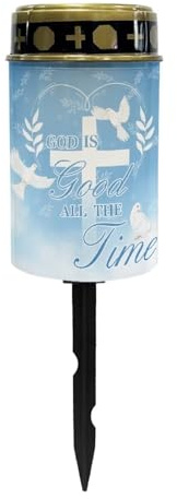 GLENLCWE 2Piece Blue Cross Peace Dove Cemetery Solar Lights,Outdoor Auto on/Off Solar Candle Light Flameless Memorial Lantern Waterproof Led Eternal Solar Light Grave Decor for Memorial
