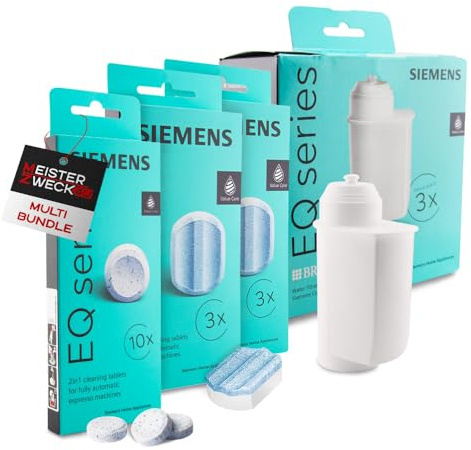 MEISTERZWECK4U Pflegeset Kaffeevollautomat 1x Reinigungstabletten, 2x Entkalkungstabletten, 3er Pack Wasserfilter, kompatibel mit Siemens EQ Series, Reinigungsset - Entkalkung Kaffeevollautomaten