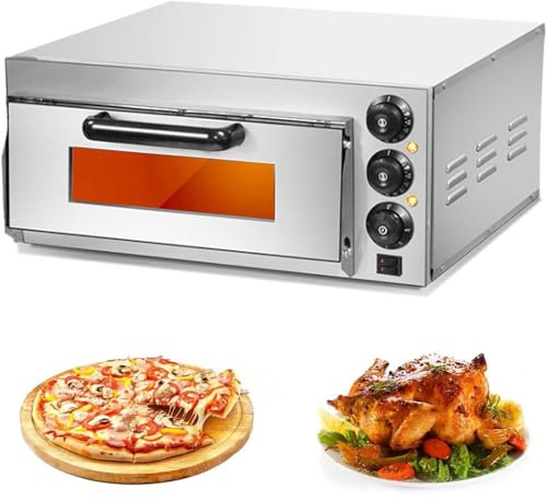 Commercial Electric Pizza Oven,16 Multi-Purpose Double-layer Toaster Stainless Steel Baking Oven with Pizza Stone and Timer,40L Capacity Multipurpose Toaster Bake Broiler,for Restaurant Home(Single L