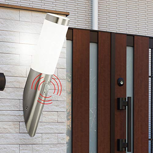 LED Außen Wand Leuchte Bewegungsmelder Edelstahl Garten Hof Fackel Lampe Terrassen Strahler silber