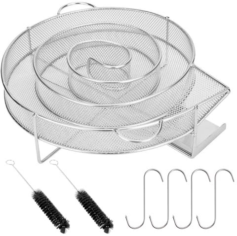 WEGREAT Lumaca per affumicatura: generatore di fumo freddo, rotondo in acciaio inox con 4 ganci per carne e 2 spazzole per la pulizia, lumaca per affumicatura a freddo, per barbecue a sfera, barbecue,