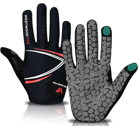 WESTWOOD FOX Vollfinger-Fahrradhandschuhe, gepolstert, Anti-Rutsch-Touchscreen, stoßdämpfende Mountainbike-Handschuhe für Rennrad, MTB, Rennen, Radfahren und Sporthandschuhe für Männer und Frauen