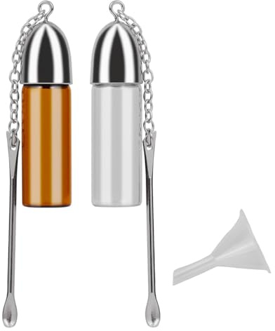 Chstarina 2 Stück Gewürzpulver Werkzeug mit Löffel, Kleine Aufbewahrungsflasche, mit Mini-Trichter, 67 mm Klein Glasflaschen mit Löffel, für Outdoor, Reisen, Camping