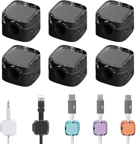 6PCS Magnetic Cable Clips, 2024 New Cord Organizer, Cord Holder for Nightstand, Magnetic Cord Organizer, Strong Adhesive Charging Cable Keeper, Clip Holder (Black)