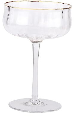 Amosfun 260ml Crystal Glass Cocktail Goblet Golden Rim Tulip Design Glassware for Parties and Household Drinking