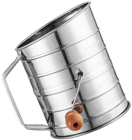 PRETYZOOM Stainless Steel Flour Sieve Cup Fine Mesh Hand Crank Flour Sifter for Baking Cakes and Spice Loop Agitator for Sifting
