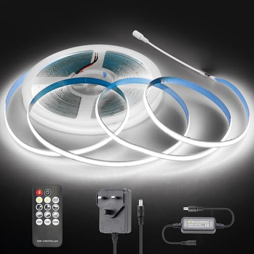 Aclorol COB LED Strip 10M 24V Dimmbar LED Band mit Netzteil, Kaltweiß 6000K | Flexibles Lichtleiste, Selbstklebend, für TV Küche Schränke Wohnzimmer Indirekte beleuchtung, 8mm Breite, 320LEDs/m, CRI90+