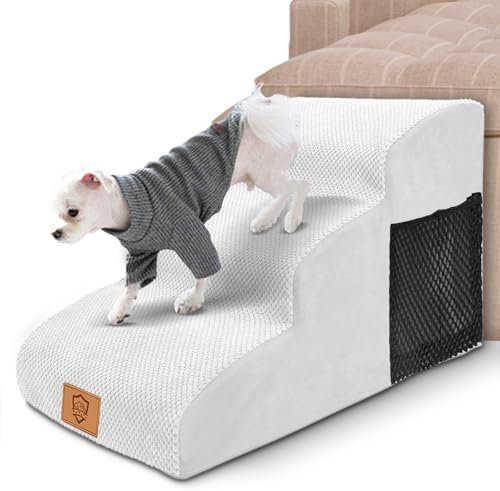 Myiosus Hundetreppe, Hundetreppe für Kleine Hunde, Hochdichte Schaumstoff Hunderampe, wasserdichte Haustiertreppe 3 Stufen, rutschfeste Waschbarer Haustiertreppe, Hunderampe 40cm Hoch Hunde und Katzen