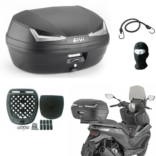 KOMPATIBEL MIT KYMCO MXU 300 R MONOLOCK-TOPCASE 45-Liter-Koffer FÜR Motorrad-Roller Kofferraum MIT GERÄUCHERTEN Reflektoren INKLUSIVE Platte UND KIT