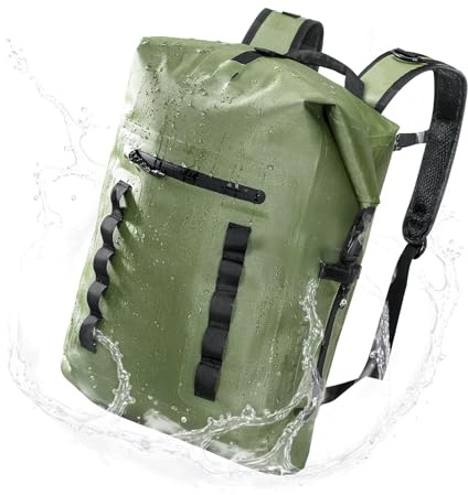 Haimont Waterproof Backpack Dry Bag 30L, Lightweight Roll Top TPU Dry Sack with Laptop Pocket for Boating, Rafting, Surfing, Kayaking, Hiking Fishing Ski, Army Green