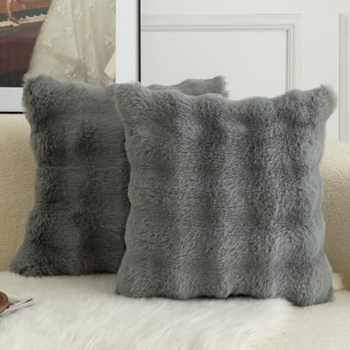 Mandioo 2er Set Luxus Dekorativ dicken Woll Kissenbezug Super Soft Wave Blase Plüschwolle werfen Kissenbezüge Zierkissenbezüge Sofakissen Schlafzimmer Kissenhülle für Sofa 45x45cm Grau