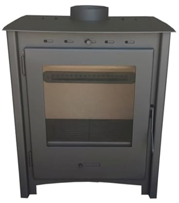 MF - Estufa de Leña Greta de 12 kW en Acero con Cámara de Vermiculita y Cristal Cerámico Limpio – Combustión Eficiente y Bajas Emisiones