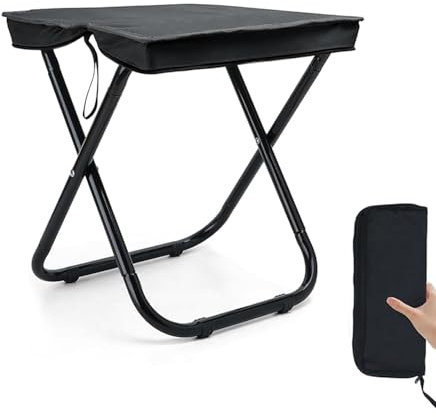 Tragbarer Klapphocker, Campinghocker, Mini-Klapphocker und Leicht Sitz Falthocker Klappbar, Geeignet für Gartenarbeit im Freien, Strand, Wandern, Angeln, mit Aufbewahrungsbeutel (Schwarz)