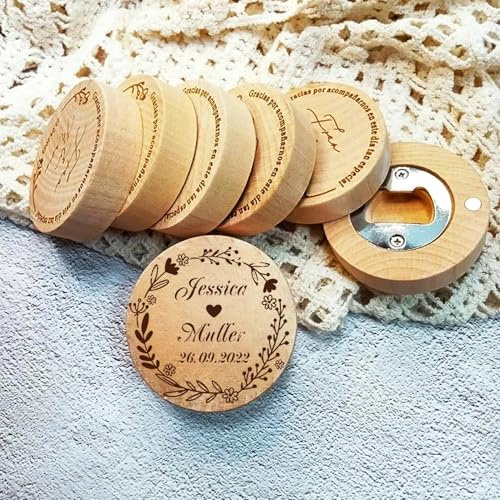 Abridor De Botellas Personalizado For Recuerdos De Boda, Imán De Madera For Nevera Con Nombre Grabado Personalizado, Abrebotellas Redondo For Invitados, Compromisos, Cumpleaños Y Bautizos.(100pcs)