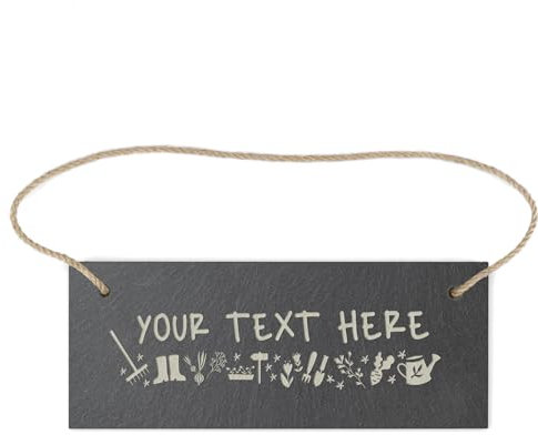 Garden Sign Slate Garden Signs Personalised Hanging Signage Shed Workshop Greenhouse Sign, House Warming Gift, Laser Engraved, Birthday, Anniversary, Man Cave Sign