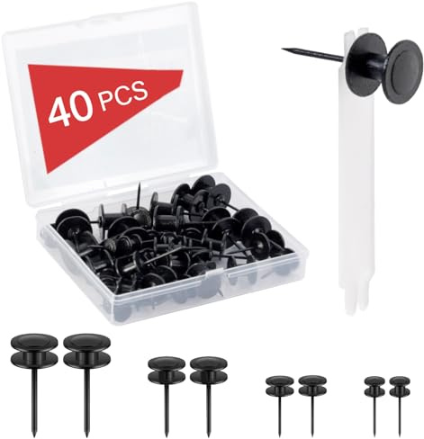 BoxedHome 40 PCS Push Pins, Metall schwarz Daumen Tacks für Bild Foto hängend, Vier Größen von Nägeln, um Besser auf Ihre unterschiedlichen Bedürfnisse, Wand Tack Pins für Büro Home Decorative