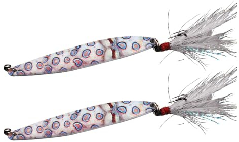 2 Pezzi Esche da Pesca con Cucchiaini, Esca Artificiali da Pesci con Piume e Ami con Ardiglione a Tre Punte, Richiamo di Galleggianti con Ardiglione per Acqua Dolce e Salata