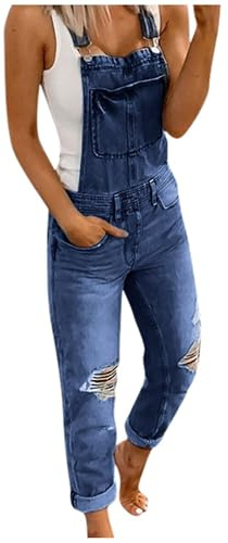 IQYU Salopette en jean surdimensionnée pour femme - Salopette pour femme - Jeans années 90 - Baggy - Grandes tailles - Avec poche - Combinaison en denim - Pantalon long à bretelles ample - Avec