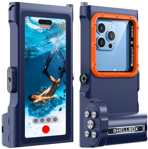 Lanhiem Custodia impermeabile professionale subacquea IP68 15M - Per telefoni iPhone, Samsung, Huawei e Xiaomi (fino a 6,9). Controllo fotografico Bluetooth e bussola per le vostre avventure,Blu