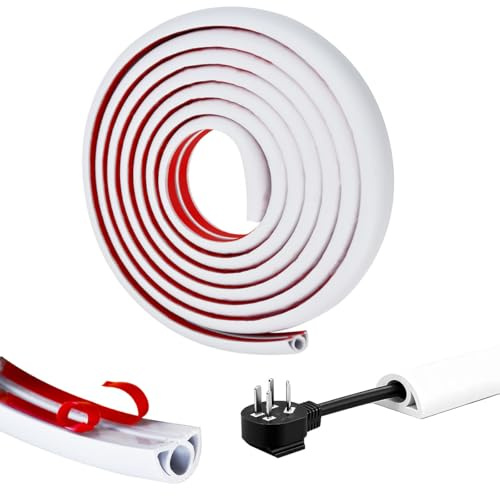 Zuxbolf 3M Mini Kabelkanal Selbstklebend Weiß Flexibler Kabelabdeckung Halbrunder Kabelleiste Kabelschacht für Kabelverstecken an Wand und Boden Cable Hider für Haushalt Büro Garage Lager(ø: 8 mm)