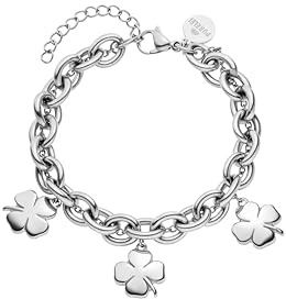 Purelei Luck Clover - Pulsera de doble fila con cadena de eslabones gruesos y elementos de trébol, acero inoxidable, chapado en oro de 14 quilates, chapado en oro rosa de 18 quilates o plata