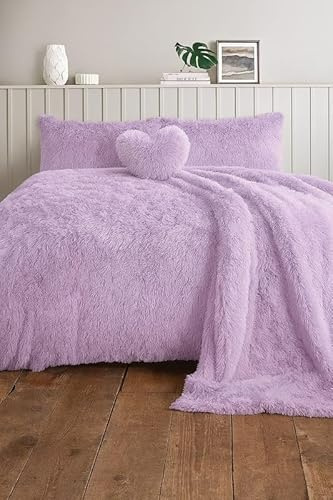 L S U Teddy Fleece Duvet Cover Set with Pillowcases Super Soft Hug & Snug Fluffy Sherpa Bedding Set (LILAC DO)