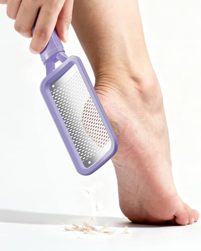 BEZOX Pedicure Foot File Foot Scraper for Hard Skin-Foot File Callus Remover with Dead Skin Catcher – The Genius Foot Scrubber for Mess-Free Pedicures, Heel Scraper for Cracked Heel Treatment (Purple)