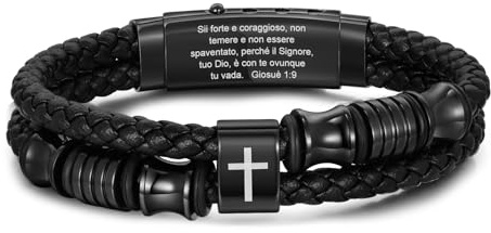 Gamtic Bracciale Croce Versetto Preghiera da Uomo - Religiosi Gioielli Biblico Scrittura Cristiani Cristianesimo Bracciali Nero Cristiano Per gli Uomini Regalo di Pasqua Natale