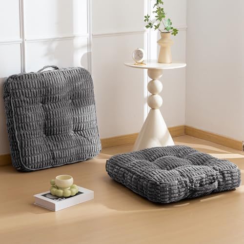Washable Floor Pillow Cushion for Adults, Meditation Cushion Pillow, Removable Tufted Blended Corduroy Cover, Large Square Floor Sitting for Tatami Living Room or Yoga, 2Pack, Machine Washable