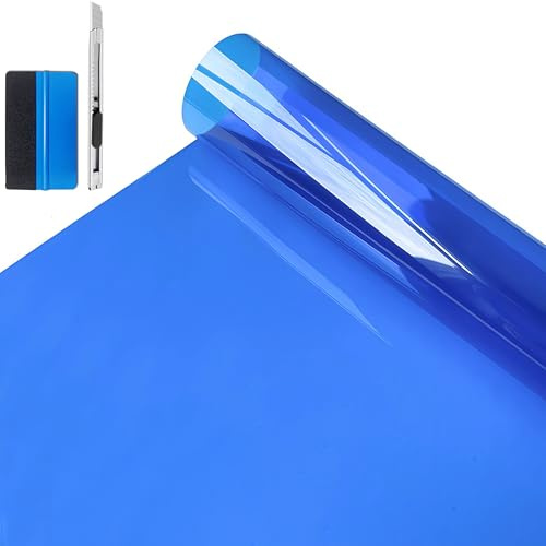 NewL Blau PET Fensterfolie, Selbstkl. Wärmedämmung 30x200cm | Mehrere Farben & Größen wählbar, 99% UV-Schutz, Werkzeug inkl., 0,06 mm Dicke, für Auto, Haus, Büro, Laden, Fensteraufkleber