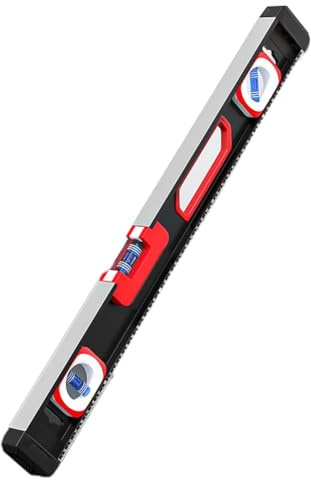 FUANA Niveau à bulle magnétique en alliage d'aluminium avec 2 aimants puissants pour une mesure et une disposition de haute précision dans la construction, noir et rouge, 60 cm 50 cm