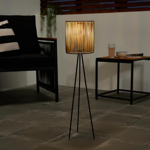 OHS Solar Floor Lamp Outdoor Garden, Grey String Frame Weather-Resistant Solar Rechargeable Cordless Floor Lamp with Automatic Dusk Sensor Tall Outdoor Freestanding Lamps for Patio Lawn
