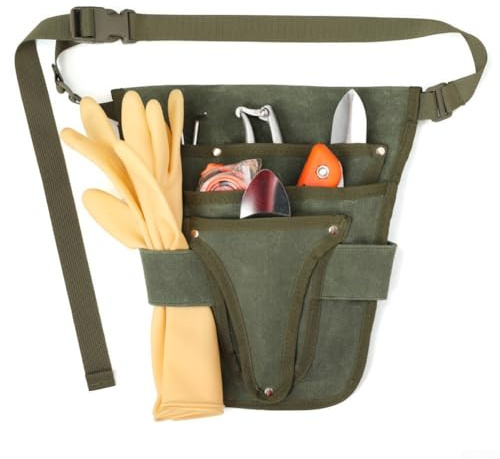 Sac à outils de jardin robuste – Sac de rangement en toile cirée à 8 poches avec sac à dos/bandoulière/sangles de transport convertibles, imperméable et anti-saleté (vert)