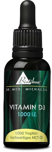 BIOTIKON Gouttes de vitamine D3 végétarienne selon Dr. med. Michalzik - Sans additifs - Vitamine D3 - 1 000 UI - 30 ml