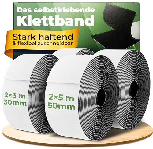f&f FreFri 2x Power Klettband selbstklebend extra stark (5m / 50mm) - Premium Klebeband - Selbstklebender Klettverschluss für maximalen Halt - Doppelseitige Klettstreifen -Nachhaltiges Klebeklett