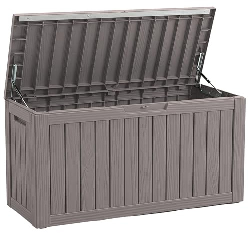 KARAT Caja de almacenaje marrón resistente a la intemperie para terraza y balcón – 300 l – Caja de jardín – 117 x 47 x 59 cm (300 L)